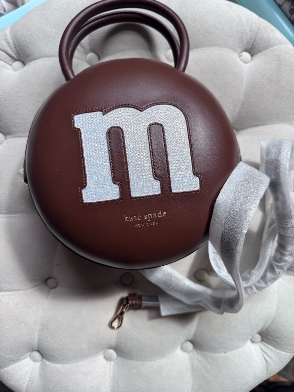 kate spade Brown Leather Round Crossbody with White Initial